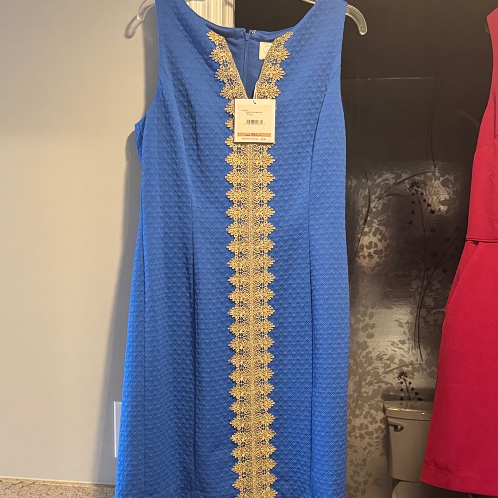 Elegant Blue Dress with Gold Detailing